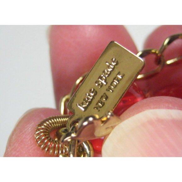 Kate Spade New York Red Lucite Ball Beaded Necklace Designer Signed 26 inch - Picture 6 of 12